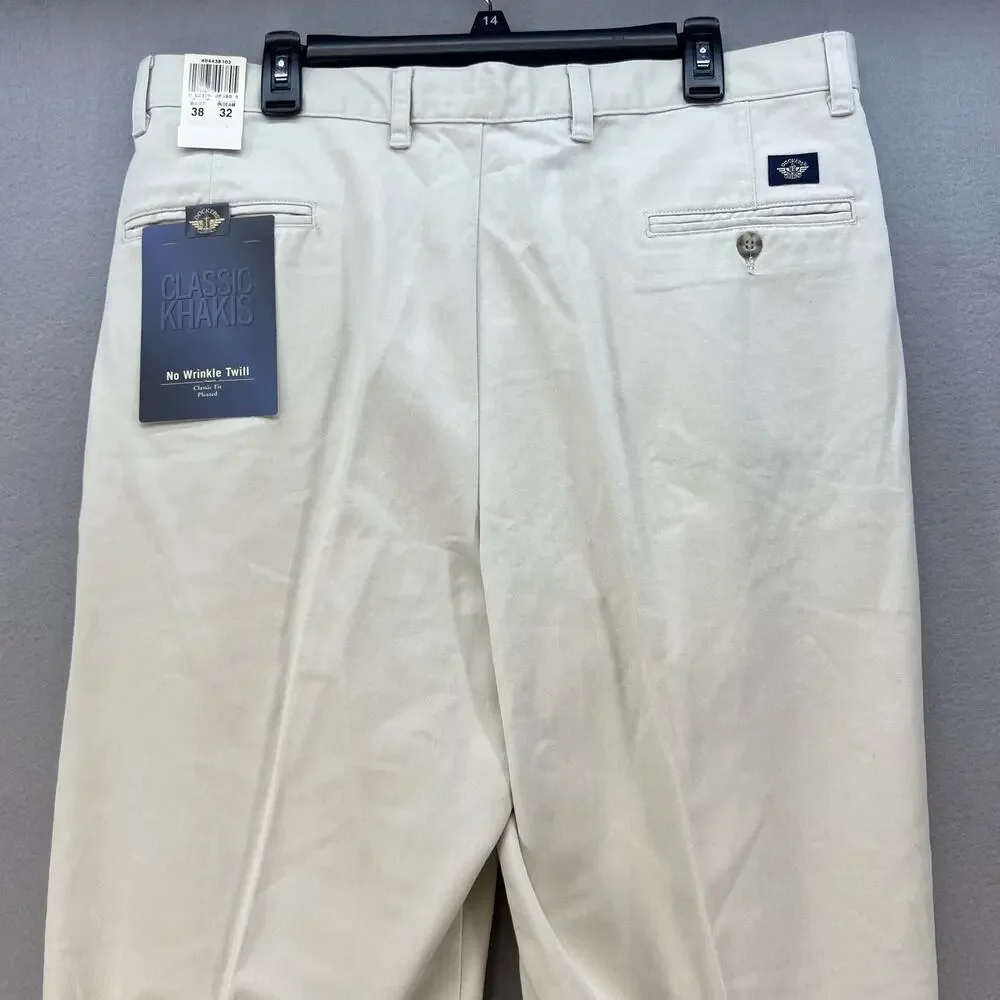 NWT Dockers Khaki Pants Men's 38X32 Classic Fit Pleated Front No Wrinkle Twill